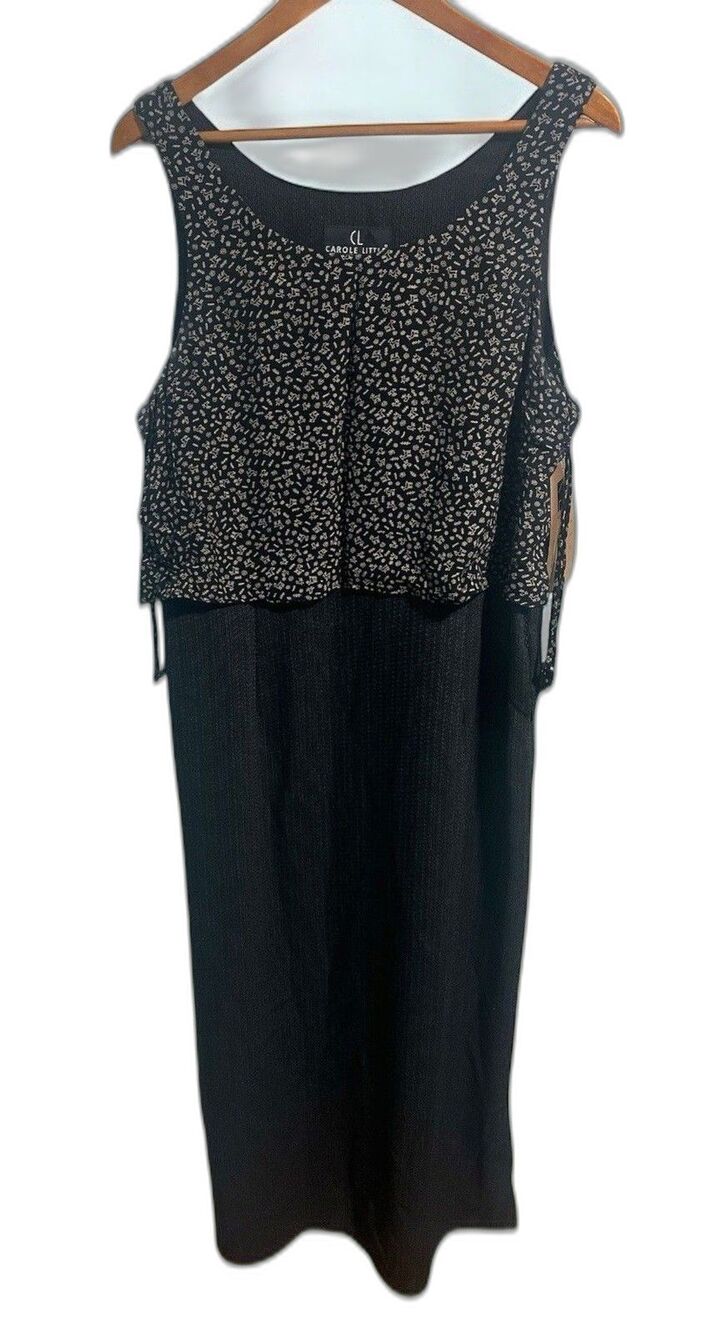 Carole Little Women’s Maxi Dress Size 16 Black Brown Floral Layered Sleeveless